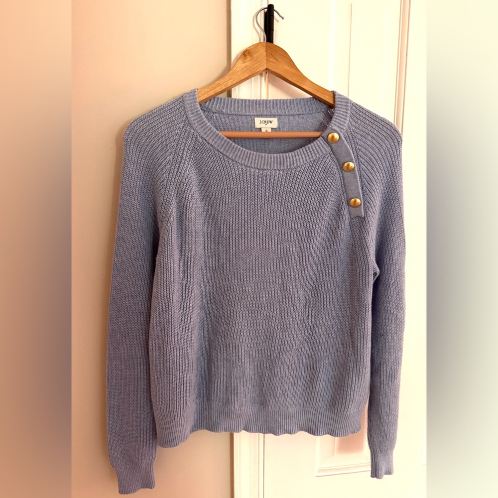 J. Crew Light Blue Sweater with Gold Buttons, Size S
